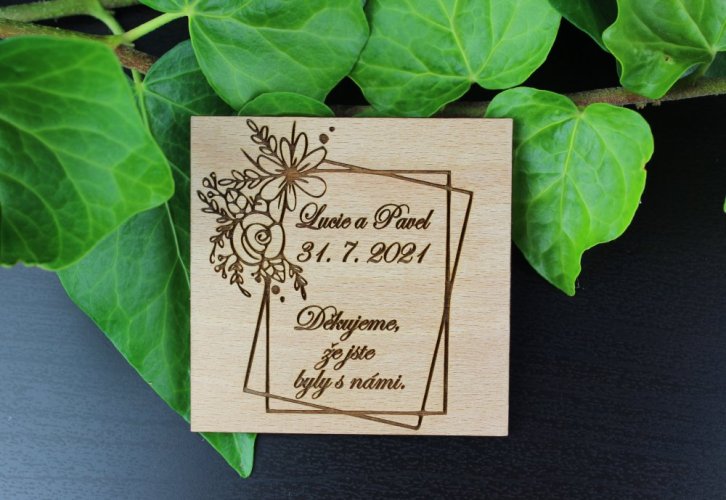 Svatební magnet - Čtverec s květinou