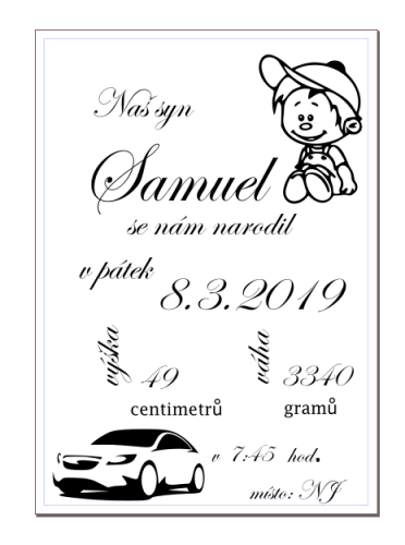 Tabulka k narození dítěte - pro chlapečka
