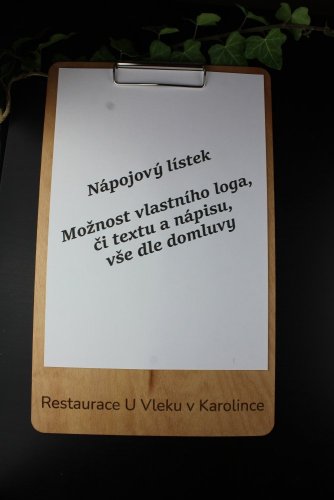 Deska na jídelní lístek s logem, či nápisem