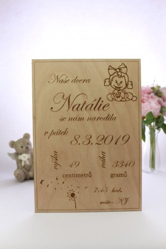 Tabulka k narození dítěte - pro holčičku